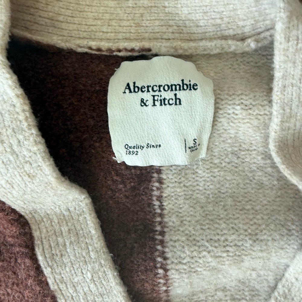 Abercrombie & Fitch Brown and Cream Color Block Cardigan - Picture 2 of 3